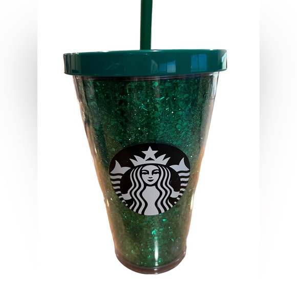 STARBUCKS 2018 Holiday Green Glitter Tumbler With Straw New With Tags - Picture 6 of 6